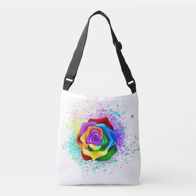 Colourful Rainbow Rose Crossbody Bag (Front)