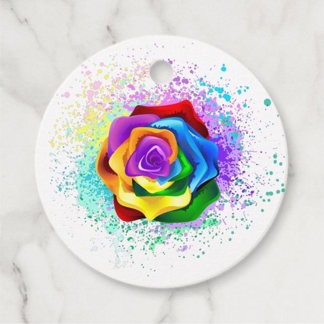 Colourful Rainbow Rose Favour Tags (Front)