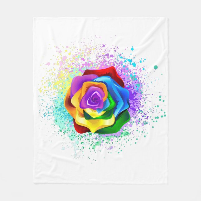 Colourful Rainbow Rose Fleece Blanket (Front)