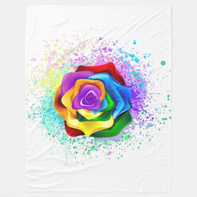Colourful Rainbow Rose Fleece Blanket (Front)