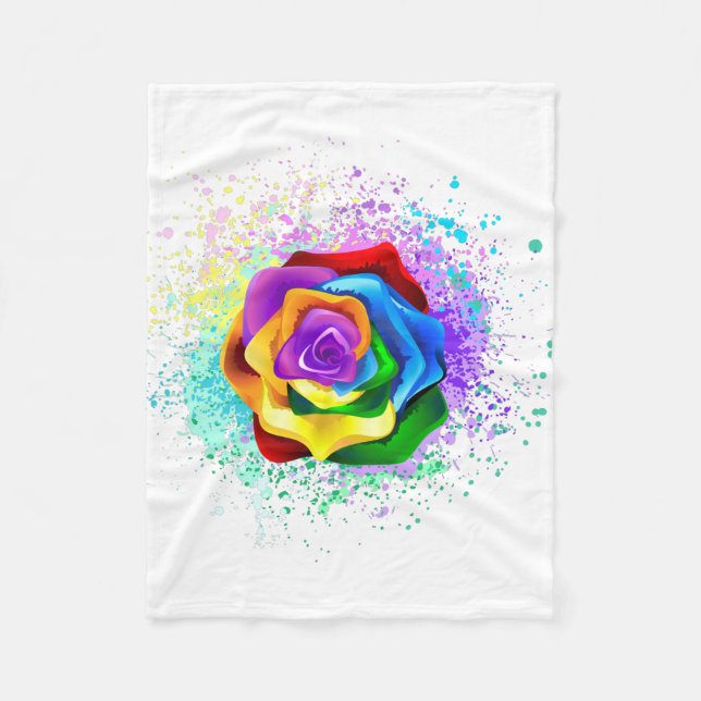 Colourful Rainbow Rose Fleece Blanket (Front)