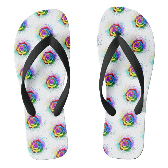 Colourful Rainbow Rose Flip Flops (Footbed)