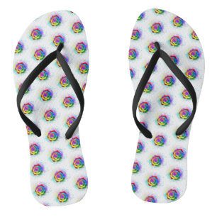 Colourful Rainbow Rose Flip Flops