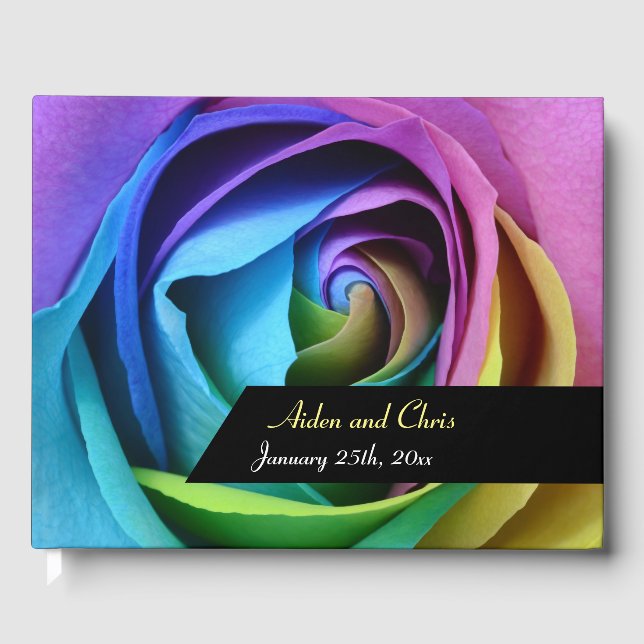 Colourful Rainbow Rose Flower Wedding LGBT Marriag Guest Book (Front)