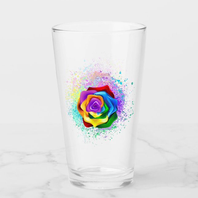 Colourful Rainbow Rose Glass (Front)