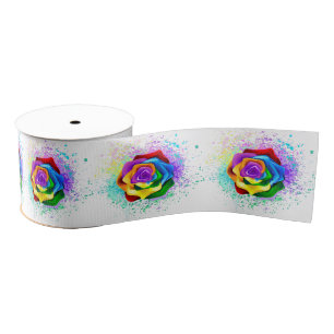 Colourful Rainbow Rose Grosgrain Ribbon
