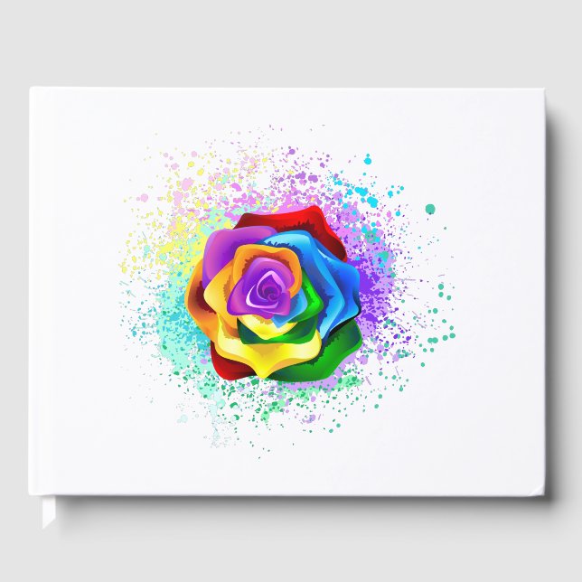 Colourful Rainbow Rose Guest Book (Front)