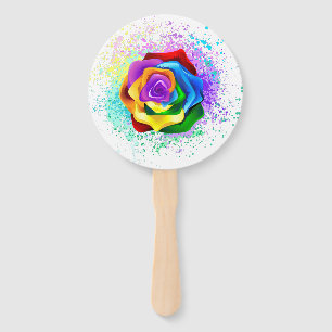Colourful Rainbow Rose Hand Fan