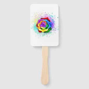 Colourful Rainbow Rose Hand Fan