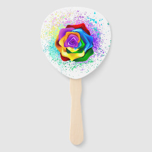 Colourful Rainbow Rose Hand Fan