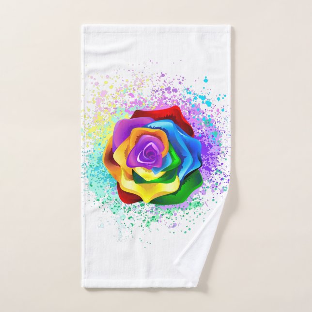 Colourful Rainbow Rose Hand Towel (Hand Towel)