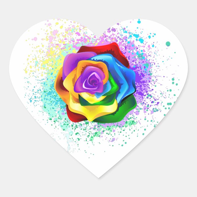 Colourful Rainbow Rose Heart Sticker (Front)