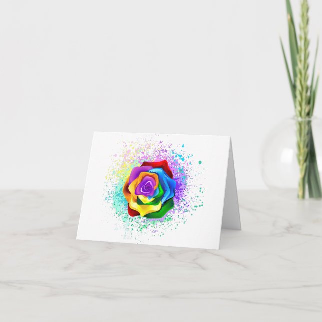 Colourful Rainbow Rose Holiday Card (Front)