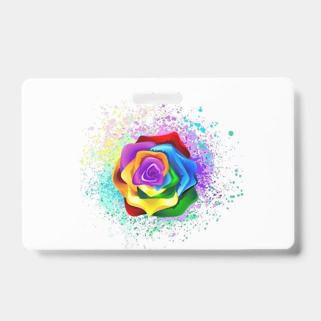 Colourful Rainbow Rose ID Badge (Front)