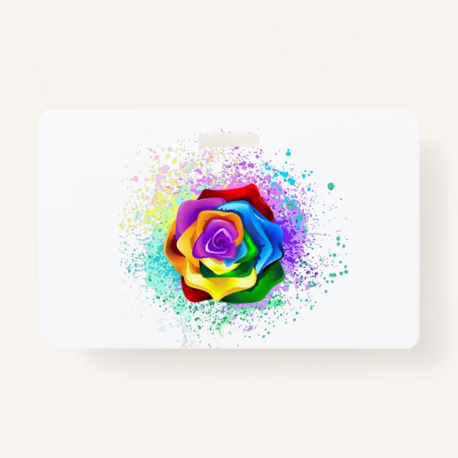 Colourful Rainbow Rose ID Badge (Front)