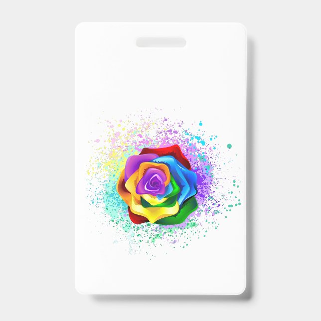 Colourful Rainbow Rose ID Badge (Front)
