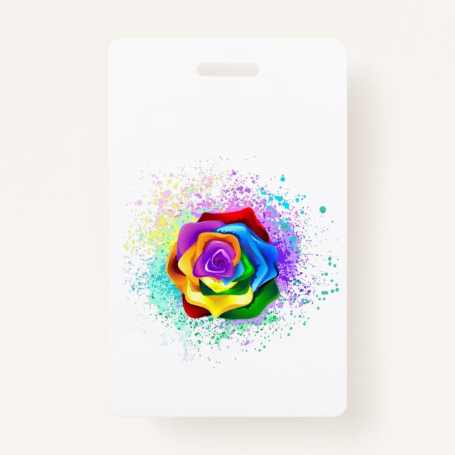 Colourful Rainbow Rose ID Badge (Front)