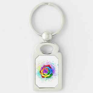 Colourful Rainbow Rose Key Ring