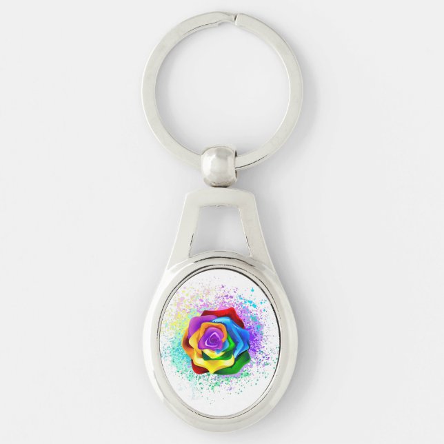 Colourful Rainbow Rose Key Ring (Front)