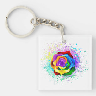 Colourful Rainbow Rose Key Ring