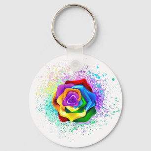 Colourful Rainbow Rose Key Ring