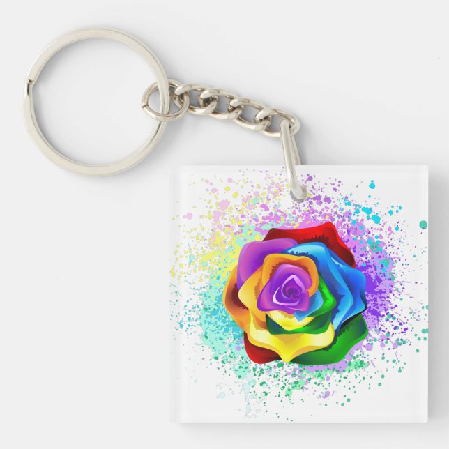 Colourful Rainbow Rose Key Ring (Front)