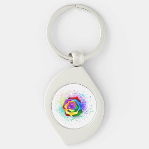 Colourful Rainbow Rose Key Ring