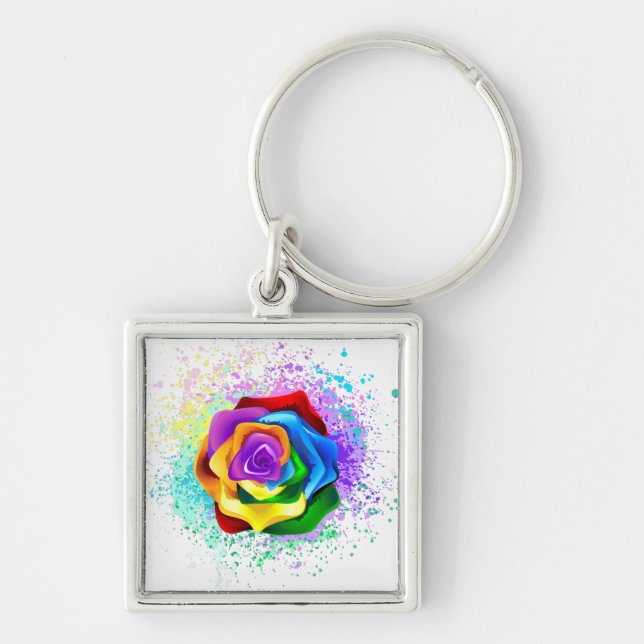 Colourful Rainbow Rose Key Ring (Front)