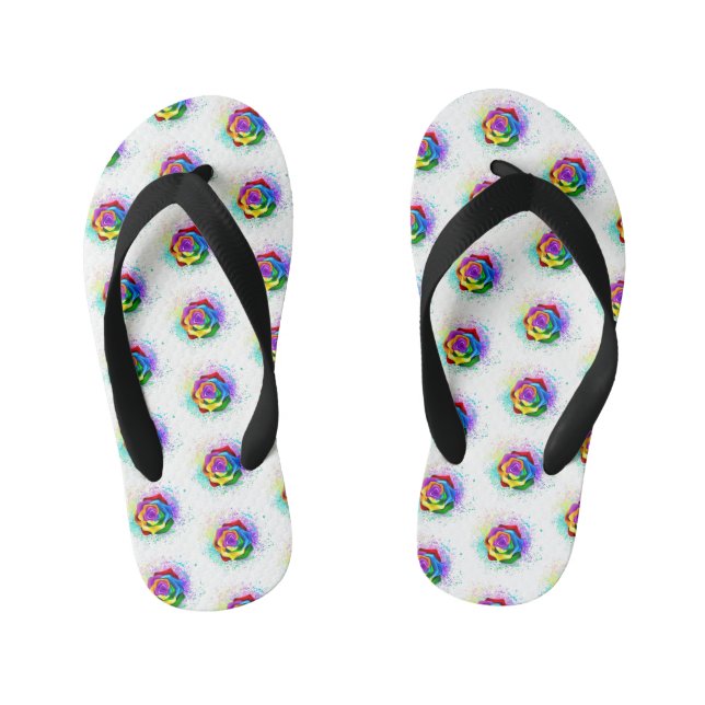 Colourful Rainbow Rose Kid's Flip Flops (Footbed)