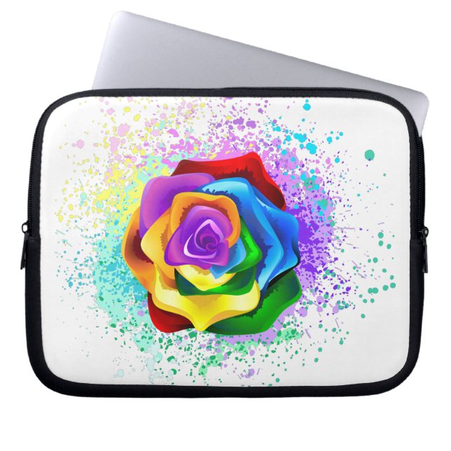 Colourful Rainbow Rose Laptop Sleeve (Front)
