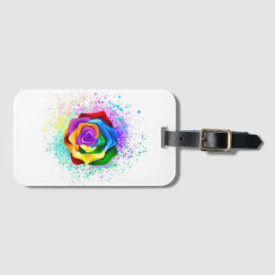 Colourful Rainbow Rose Luggage Tag