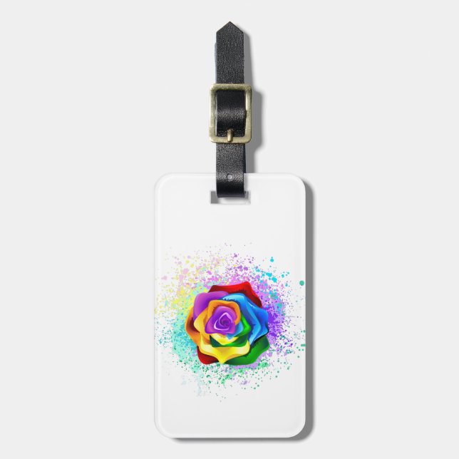 Colourful Rainbow Rose Luggage Tag (Front Vertical)