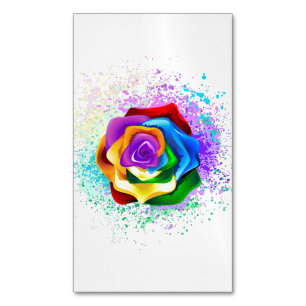 Colourful Rainbow Rose Magnetic Business Card