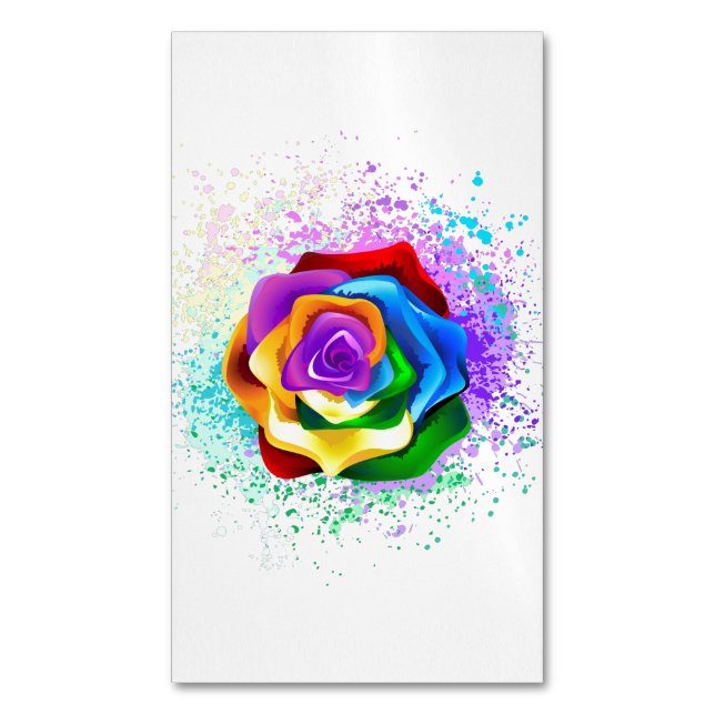 Colourful Rainbow Rose Magnetic Business Card (Front Vertical)