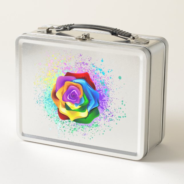 Colourful Rainbow Rose Metal Lunch Box (Front)