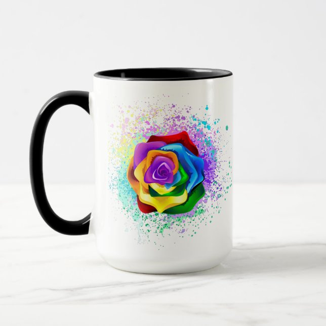 Colourful Rainbow Rose Mug (Left)