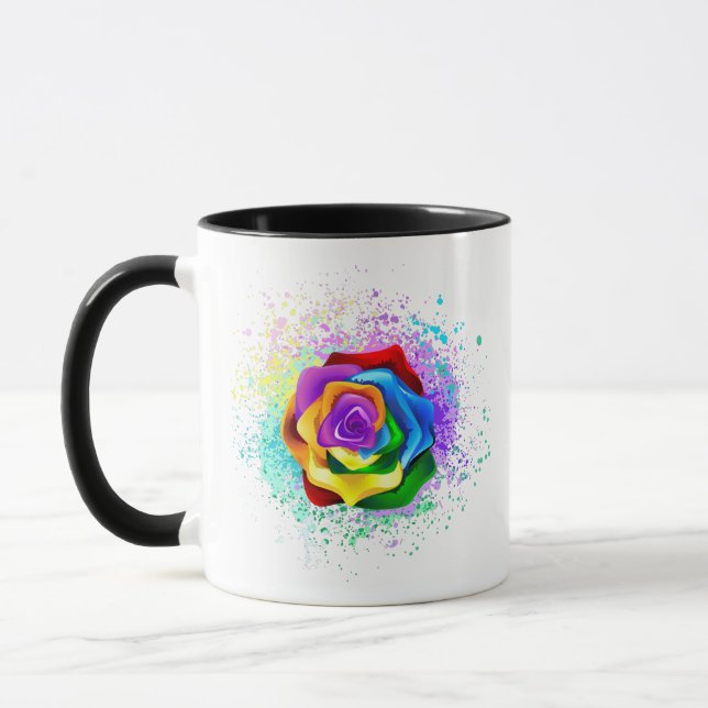 Colourful Rainbow Rose Mug (Left)