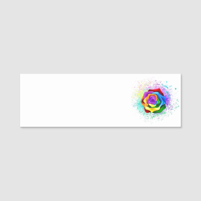 Colourful Rainbow Rose Name Tag (Front)