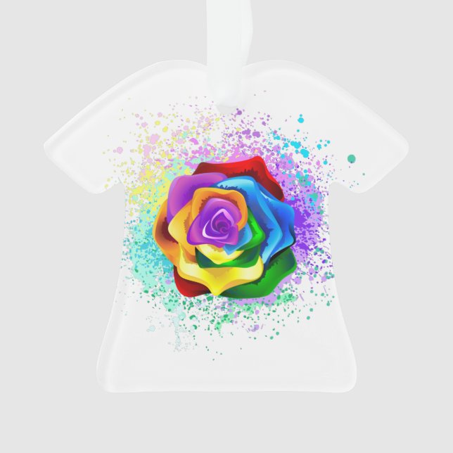Colourful Rainbow Rose Ornament (Front)
