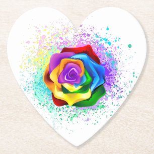 Colourful Rainbow Rose Paper Coaster