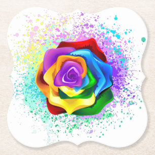 Colourful Rainbow Rose Paper Coaster