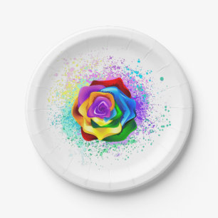 Colourful Rainbow Rose Paper Plate
