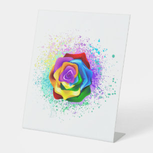 Colourful Rainbow Rose Pedestal Sign