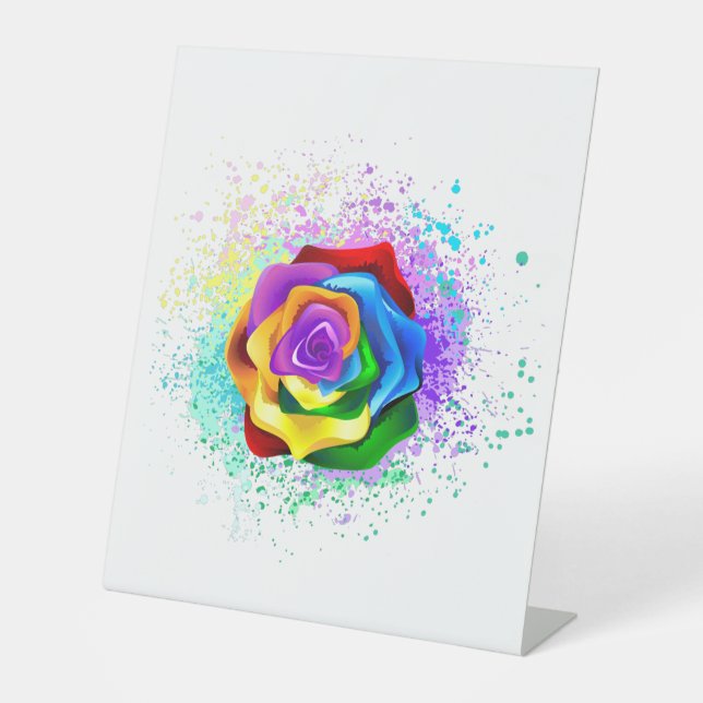 Colourful Rainbow Rose Pedestal Sign (Front)