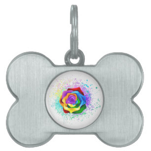 Colourful Rainbow Rose Pet ID Tag