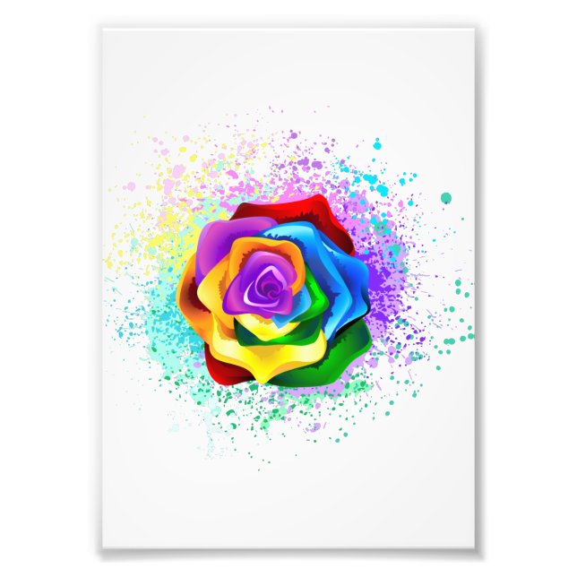 Colourful Rainbow Rose Photo Print (Front)