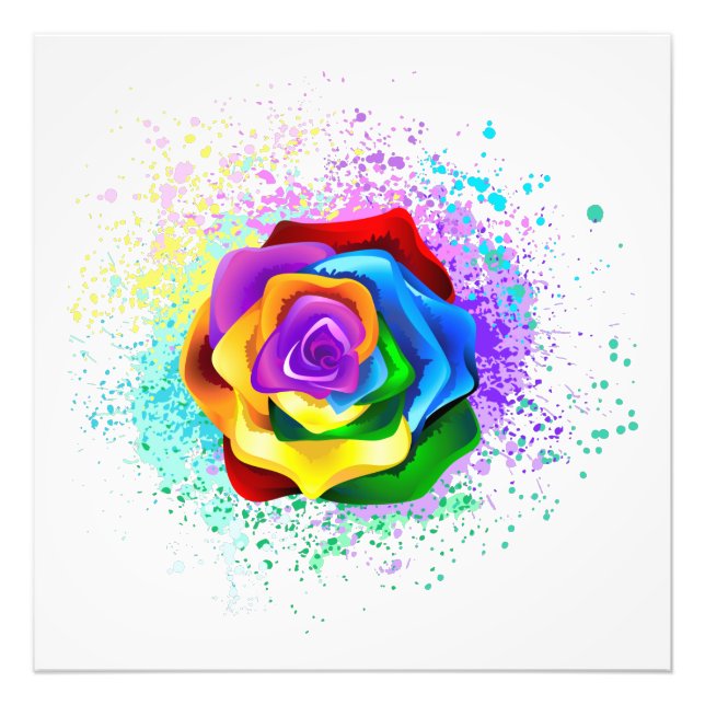 Colourful Rainbow Rose Photo Print (Front)
