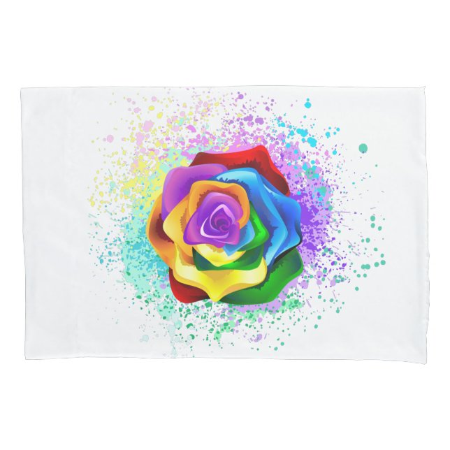 Colourful Rainbow Rose Pillowcase (Front-Left)