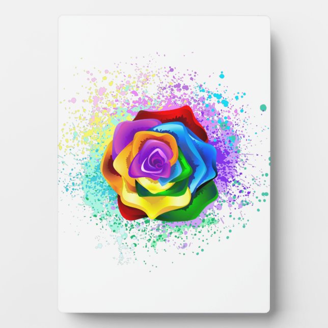 Colourful Rainbow Rose Plaque (Front)