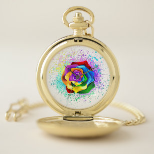 Colourful Rainbow Rose Pocket Watch